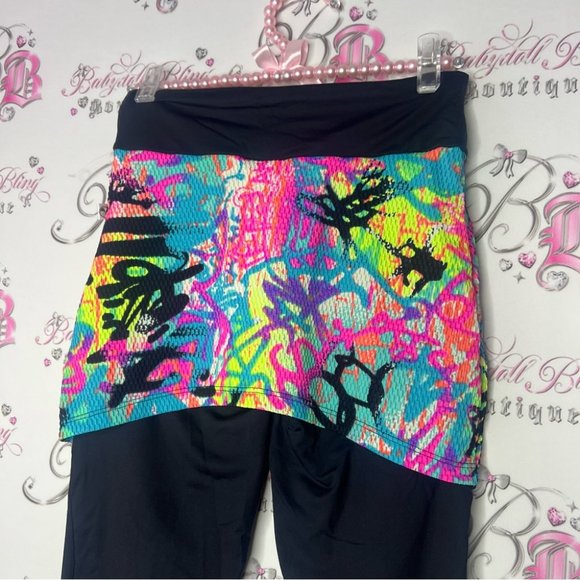 Andreia Vasques leggings with skirt attached spray paint design stretchy neon - Picture 2 of 11